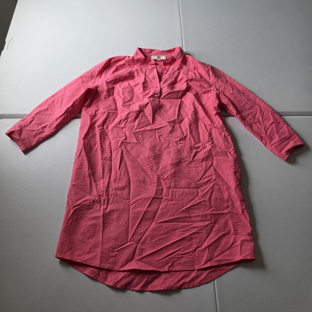Pomander Place Polly Shirt Dress Womens S Pink Cotton Collared 3/4 Sleeve